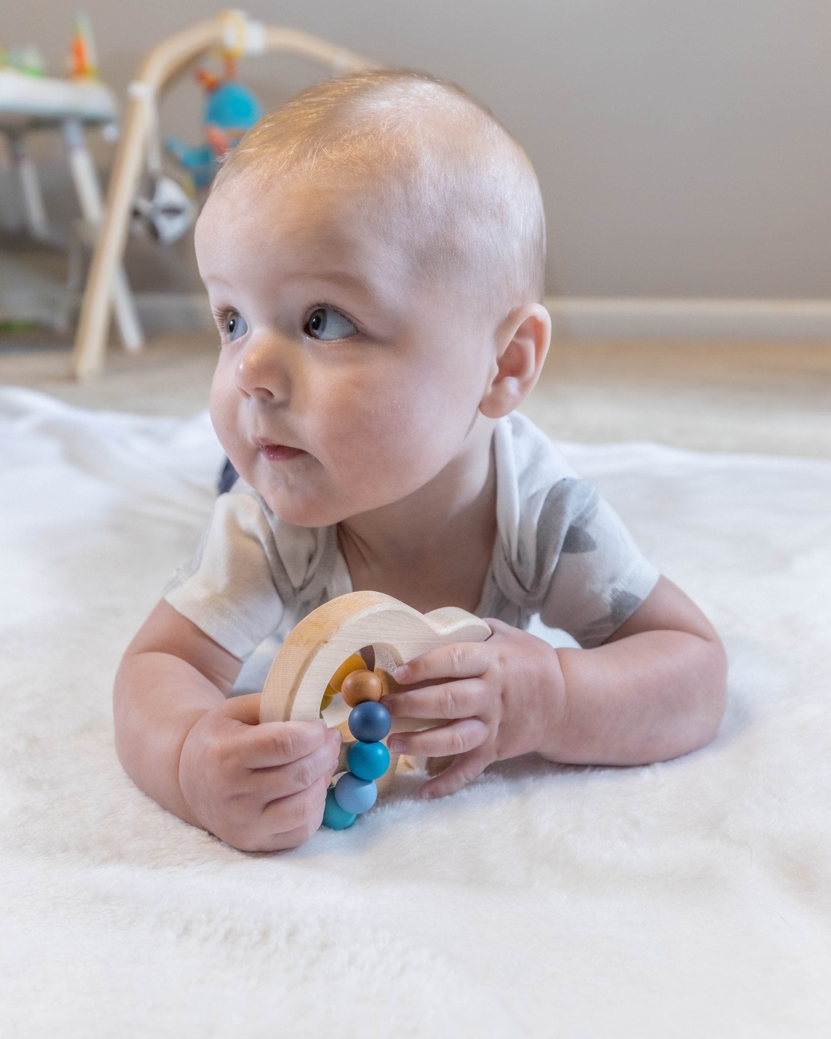 Jouet de préhension en bois éléphant avec perles de dentition
