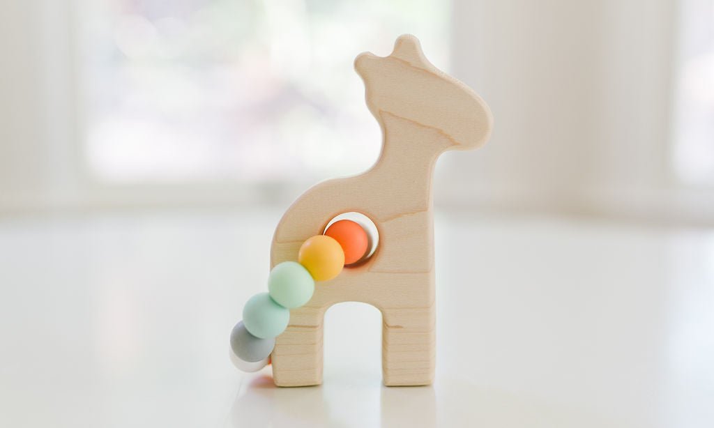 Girafe Jouet en bois à saisir pour bébé avec perles de dentition