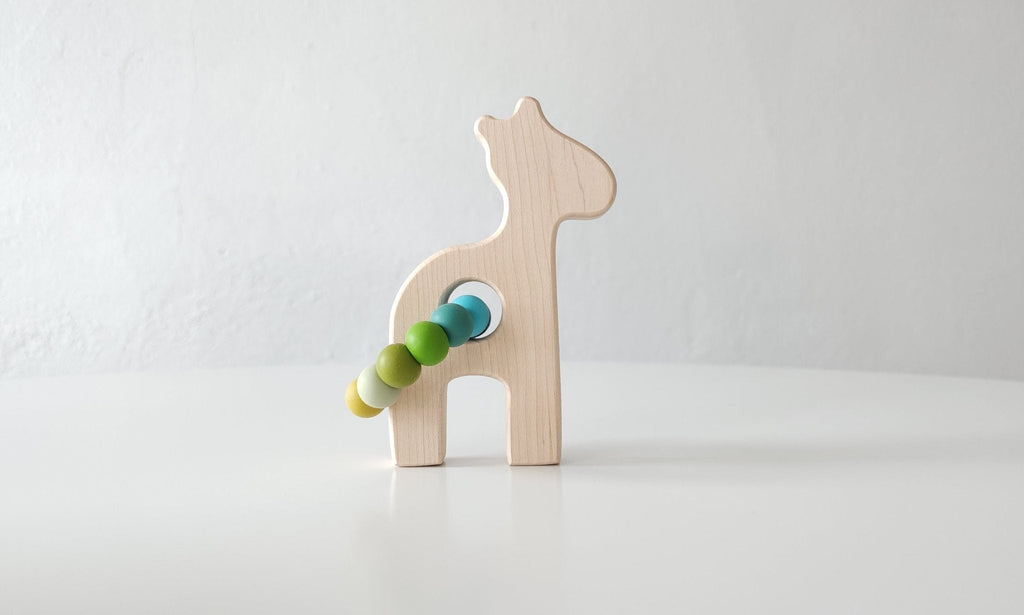 Girafe Jouet en bois à saisir pour bébé avec perles de dentition