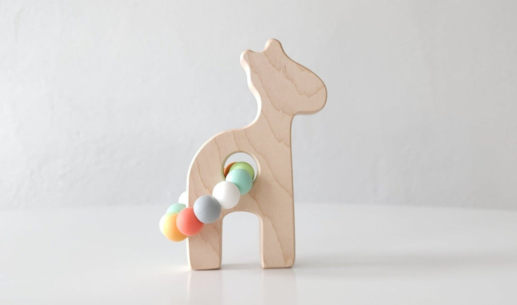 Girafe Jouet en bois à saisir pour bébé avec perles de dentition