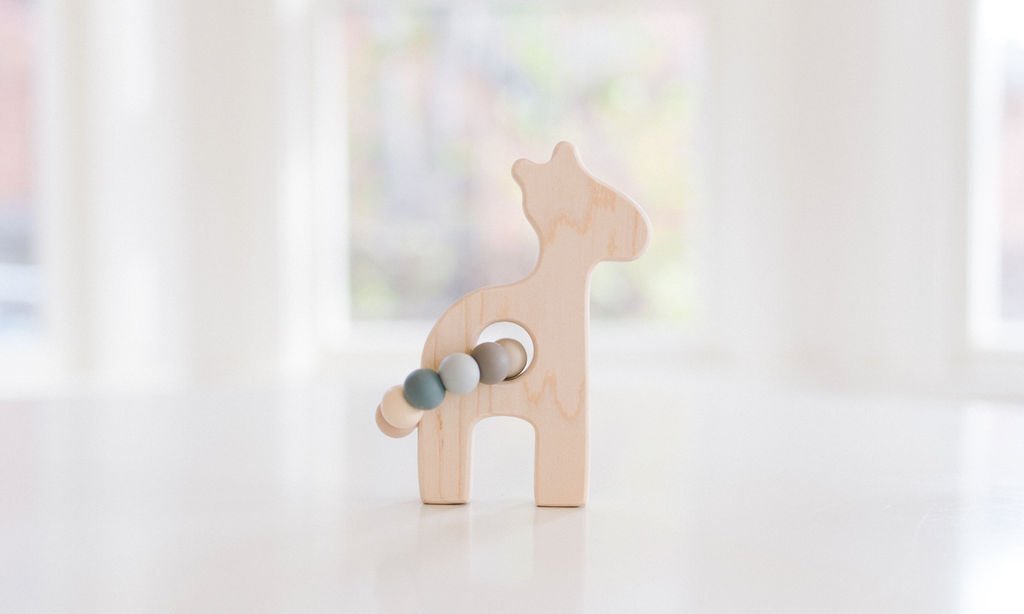 Girafe Jouet en bois à saisir pour bébé avec perles de dentition