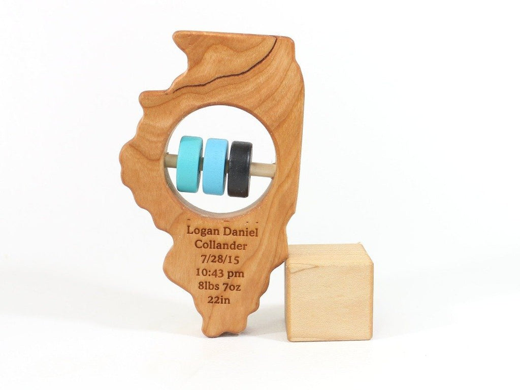 Hochet bébé en bois de l'État de l'Illinois™