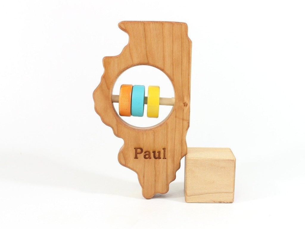 Hochet bébé en bois de l'État de l'Illinois™